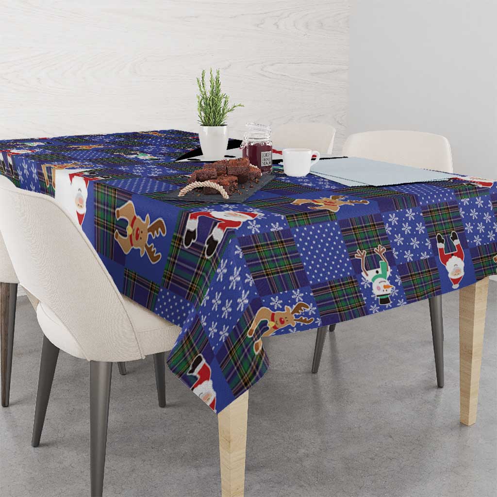 Christmas Patchwork Fake Tuxedo Tablecloth Santa and Reindeer Blue Plaid Style - Wonder Print Shop