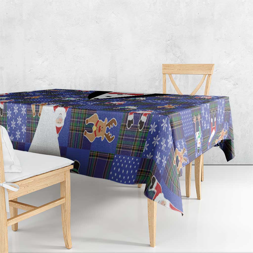 Christmas Patchwork Fake Tuxedo Tablecloth Santa and Reindeer Blue Plaid Style - Wonder Print Shop