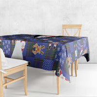 Christmas Patchwork Fake Tuxedo Tablecloth Santa and Reindeer Blue Plaid Style - Wonder Print Shop