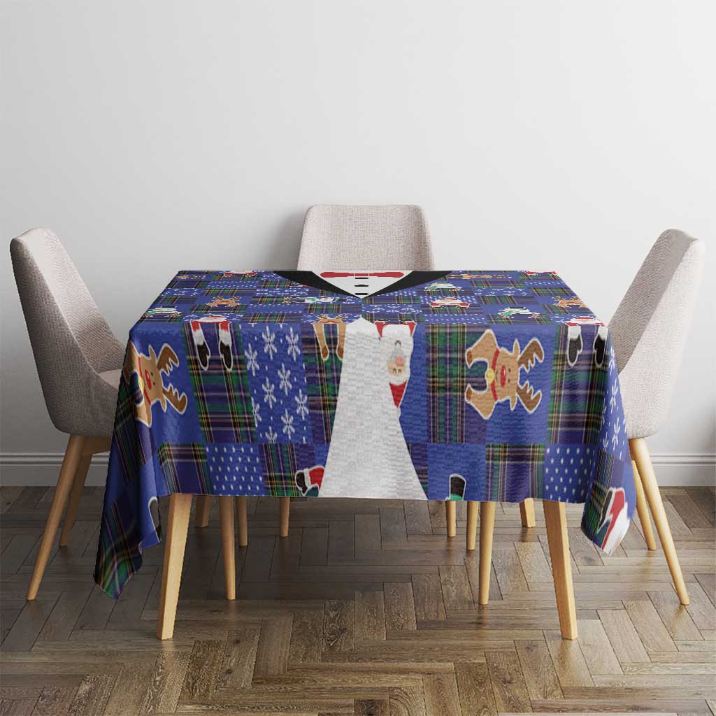 Christmas Patchwork Fake Tuxedo Tablecloth Santa and Reindeer Blue Plaid Style - Wonder Print Shop