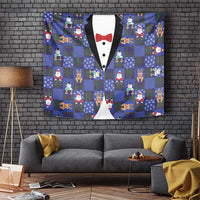 Christmas Patchwork Fake Tuxedo Tapestry Santa and Reindeer Blue Plaid Style - Wonder Print Shop