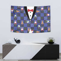 Christmas Patchwork Fake Tuxedo Tapestry Santa and Reindeer Blue Plaid Style - Wonder Print Shop