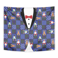 Christmas Patchwork Fake Tuxedo Tapestry Santa and Reindeer Blue Plaid Style - Wonder Print Shop