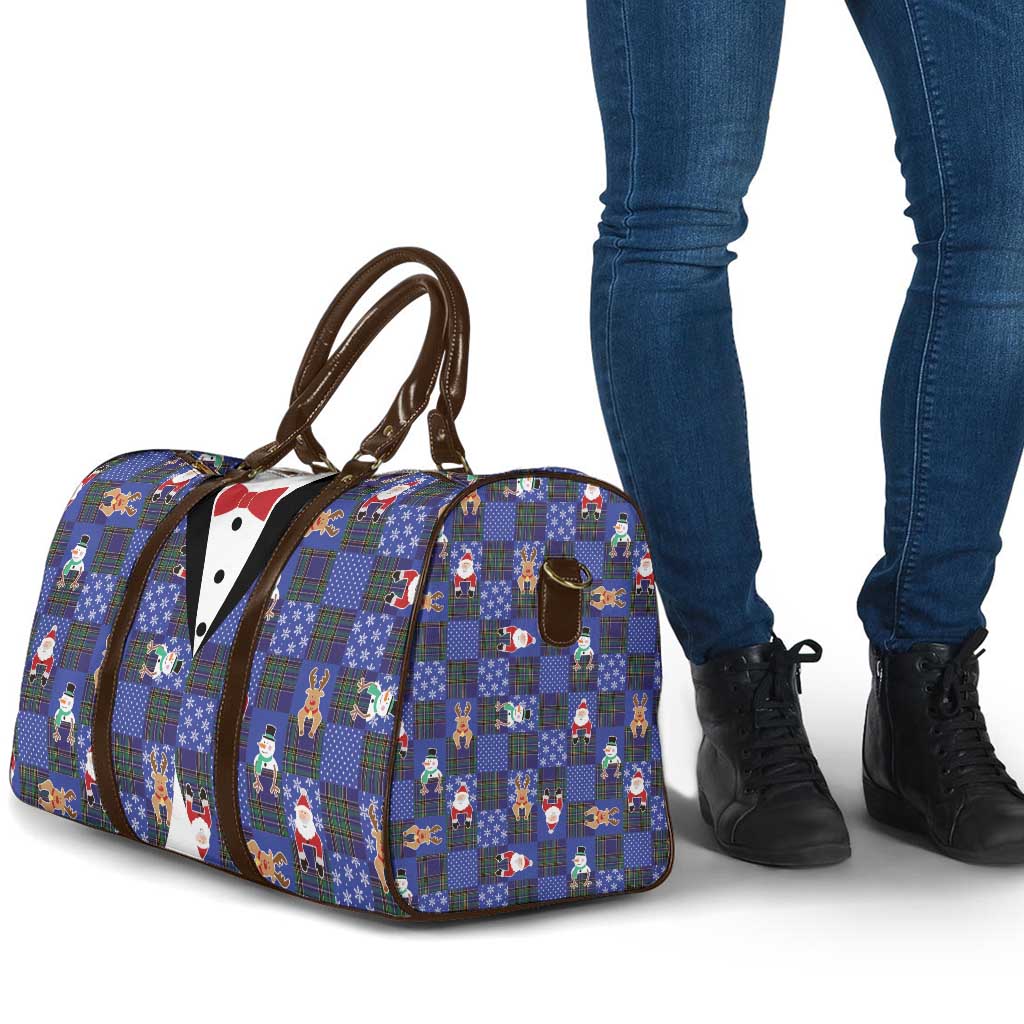 Christmas Patchwork Fake Tuxedo Travel Bag Santa and Reindeer Blue Plaid Style - Wonder Print Shop