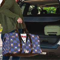 Christmas Patchwork Fake Tuxedo Travel Bag Santa and Reindeer Blue Plaid Style - Wonder Print Shop