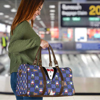 Christmas Patchwork Fake Tuxedo Travel Bag Santa and Reindeer Blue Plaid Style - Wonder Print Shop