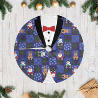 Christmas Patchwork Fake Tuxedo Tree Skirt Santa and Reindeer Blue Plaid Style - Wonder Print Shop