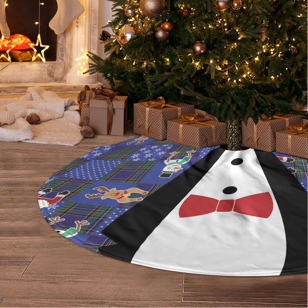 Christmas Patchwork Fake Tuxedo Tree Skirt Santa and Reindeer Blue Plaid Style - Wonder Print Shop