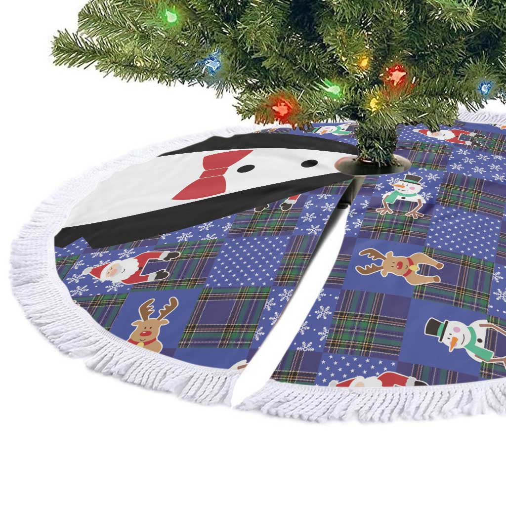 Christmas Patchwork Fake Tuxedo Tree Skirt Santa and Reindeer Blue Plaid Style - Wonder Print Shop