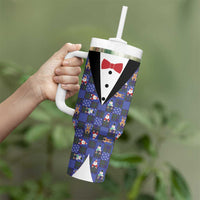 Christmas Patchwork Fake Tuxedo Tumbler With Handle Santa and Reindeer Blue Plaid Style - Wonder Print Shop