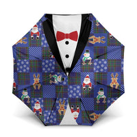 Christmas Patchwork Fake Tuxedo Umbrella Santa and Reindeer Blue Plaid Style - Wonder Print Shop