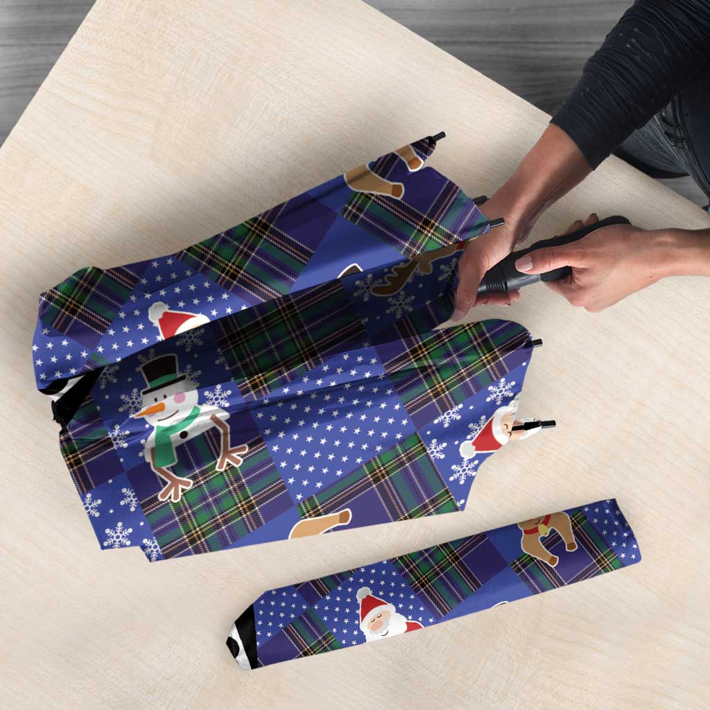 Christmas Patchwork Fake Tuxedo Umbrella Santa and Reindeer Blue Plaid Style - Wonder Print Shop