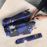 Christmas Patchwork Fake Tuxedo Umbrella Santa and Reindeer Blue Plaid Style - Wonder Print Shop