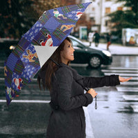Christmas Patchwork Fake Tuxedo Umbrella Santa and Reindeer Blue Plaid Style - Wonder Print Shop