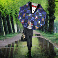 Christmas Patchwork Fake Tuxedo Umbrella Santa and Reindeer Blue Plaid Style - Wonder Print Shop