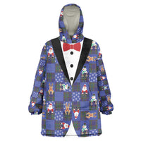 Christmas Patchwork Fake Tuxedo Wearable Blanket Hoodie Santa and Reindeer Blue Plaid Style - Wonder Print Shop