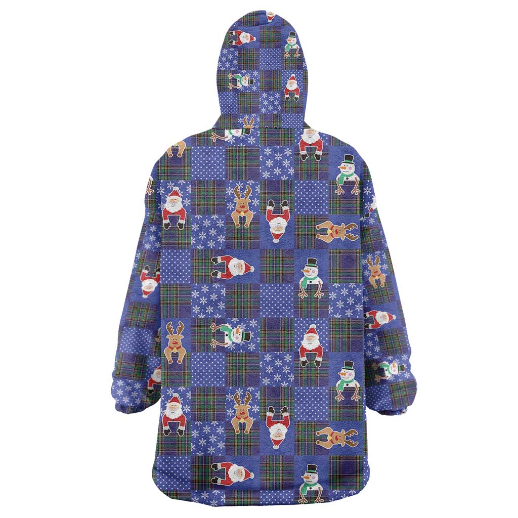 Christmas Patchwork Fake Tuxedo Wearable Blanket Hoodie Santa and Reindeer Blue Plaid Style - Wonder Print Shop