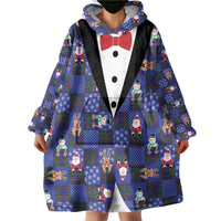Christmas Patchwork Fake Tuxedo Wearable Blanket Hoodie Santa and Reindeer Blue Plaid Style - Wonder Print Shop