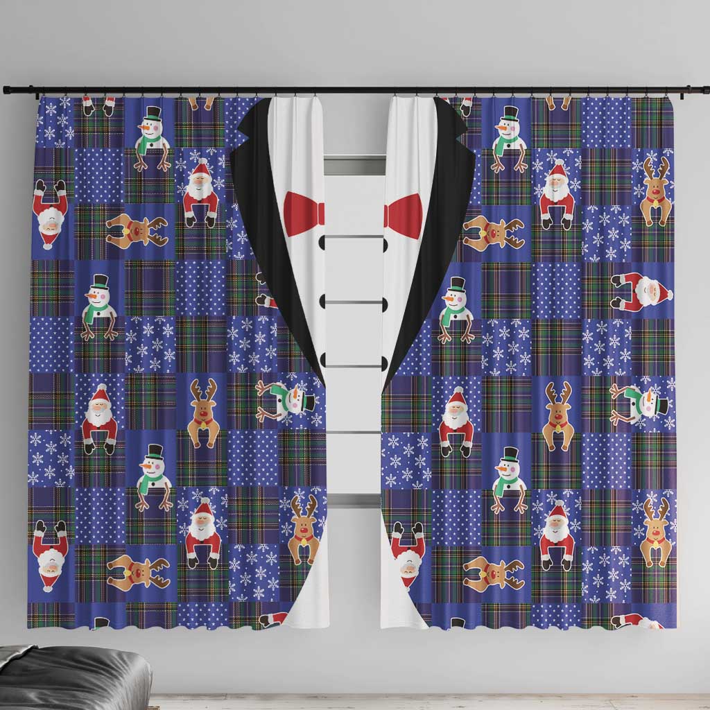 Christmas Patchwork Fake Tuxedo Window Curtain Santa and Reindeer Blue Plaid Style - Wonder Print Shop