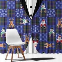 Christmas Patchwork Fake Tuxedo Window Curtain Santa and Reindeer Blue Plaid Style - Wonder Print Shop