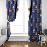 Christmas Patchwork Fake Tuxedo Window Curtain Santa and Reindeer Blue Plaid Style - Wonder Print Shop
