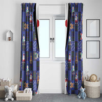 Christmas Patchwork Fake Tuxedo Window Curtain Santa and Reindeer Blue Plaid Style - Wonder Print Shop