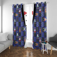 Christmas Patchwork Fake Tuxedo Window Curtain Santa and Reindeer Blue Plaid Style - Wonder Print Shop