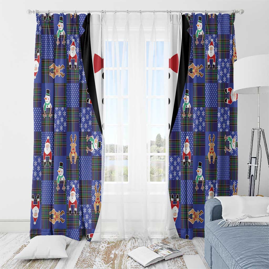 Christmas Patchwork Fake Tuxedo Window Curtain Santa and Reindeer Blue Plaid Style - Wonder Print Shop