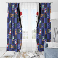 Christmas Patchwork Fake Tuxedo Window Curtain Santa and Reindeer Blue Plaid Style - Wonder Print Shop