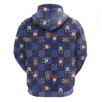 Christmas Patchwork Fake Tuxedo Zip Hoodie Santa and Reindeer Blue Plaid Style - Wonder Print Shop