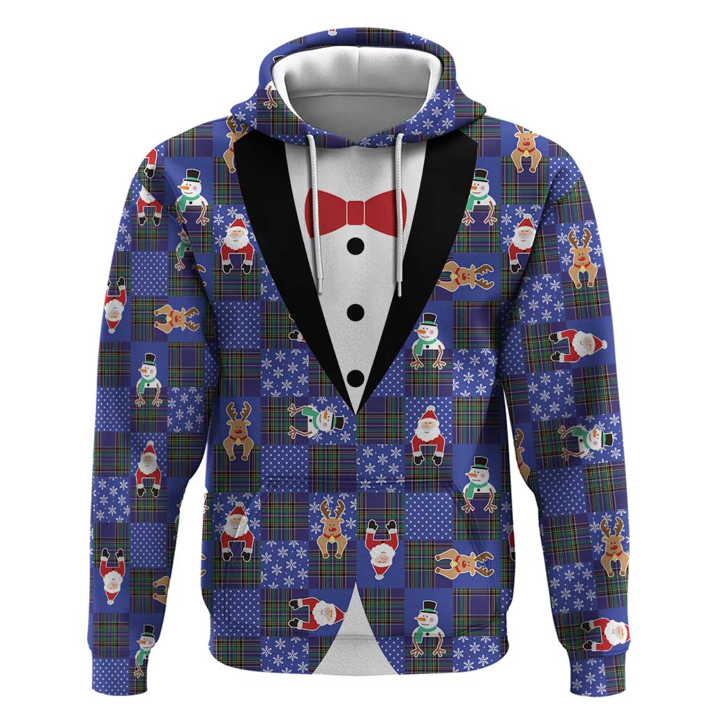 Christmas Patchwork Fake Tuxedo Zip Hoodie Santa and Reindeer Blue Plaid Style - Wonder Print Shop