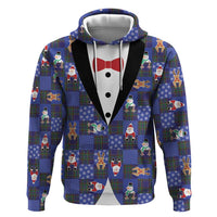 Christmas Patchwork Fake Tuxedo Zip Hoodie Santa and Reindeer Blue Plaid Style - Wonder Print Shop
