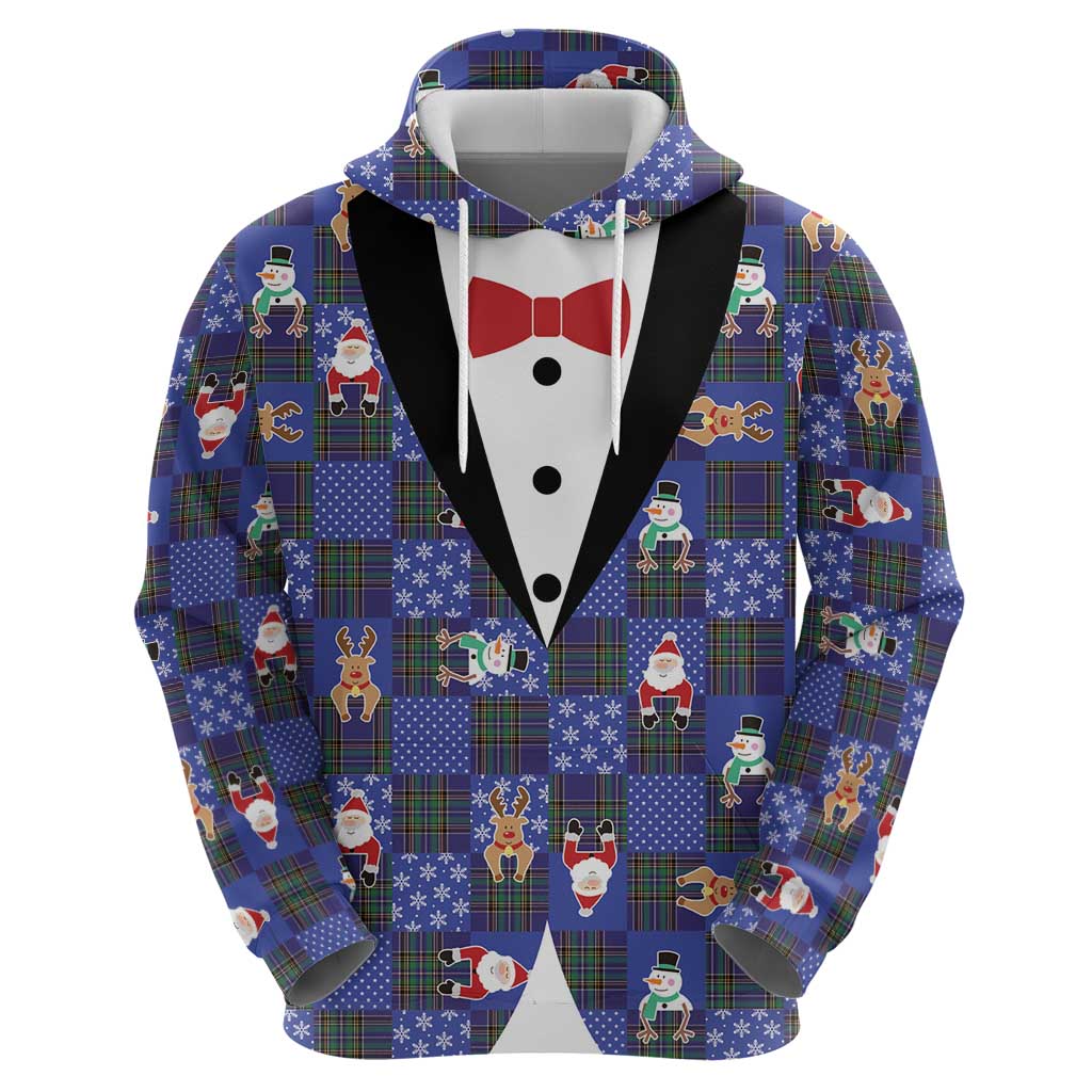 Christmas Patchwork Fake Tuxedo Zip Hoodie Santa and Reindeer Blue Plaid Style - Wonder Print Shop