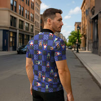 Christmas Patchwork Fake Tuxedo Zipper Polo Shirt Santa and Reindeer Blue Plaid Style - Wonder Print Shop