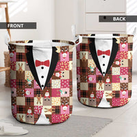 Christmas Patchwork Fake Tuxedo Laundry Basket Santa and Reindeer Pink Plaid Style - Wonder Print Shop