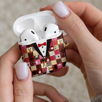 Christmas Patchwork Fake Tuxedo AirPods Case Santa and Reindeer Pink Plaid Style - Wonder Print Shop