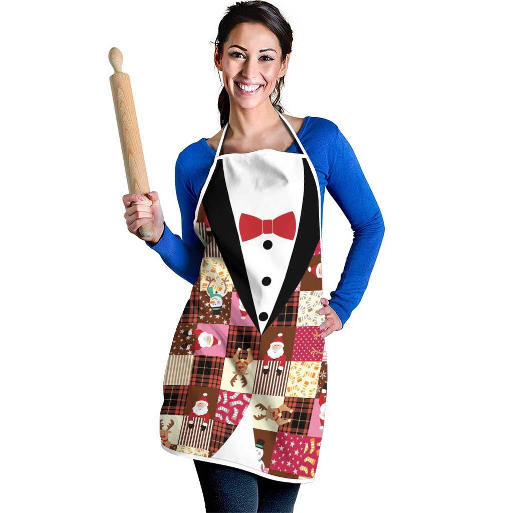 Christmas Patchwork Fake Tuxedo Apron Santa and Reindeer Pink Plaid Style - Wonder Print Shop
