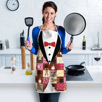 Christmas Patchwork Fake Tuxedo Apron Santa and Reindeer Pink Plaid Style - Wonder Print Shop