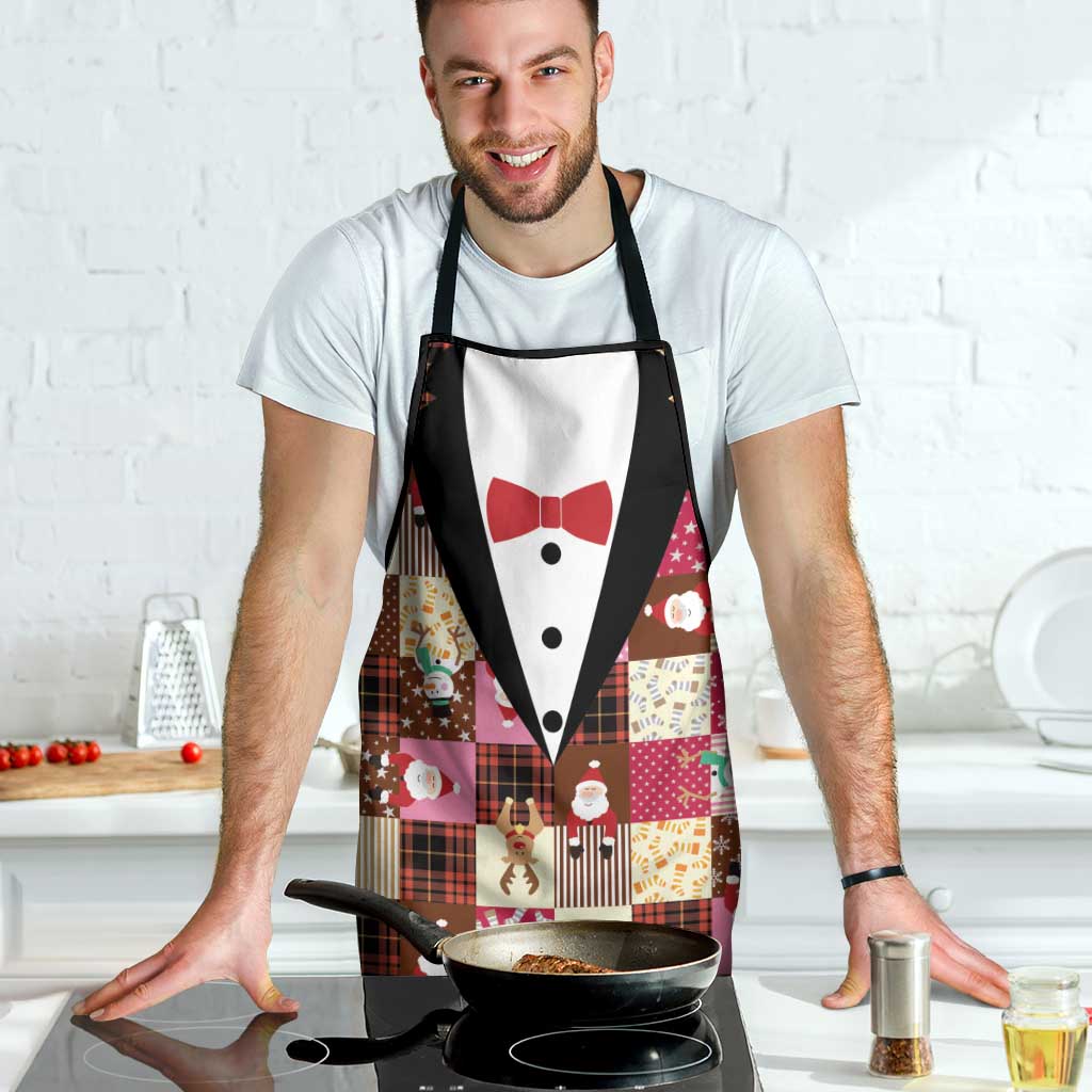 Christmas Patchwork Fake Tuxedo Apron Santa and Reindeer Pink Plaid Style - Wonder Print Shop