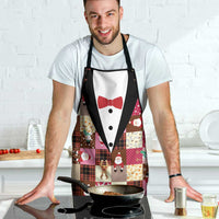 Christmas Patchwork Fake Tuxedo Apron Santa and Reindeer Pink Plaid Style - Wonder Print Shop