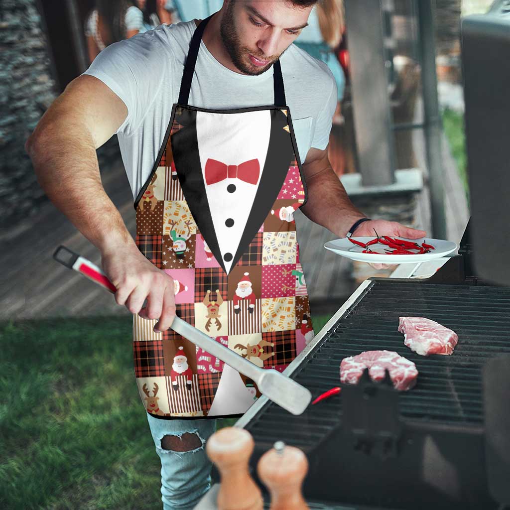 Christmas Patchwork Fake Tuxedo Apron Santa and Reindeer Pink Plaid Style - Wonder Print Shop