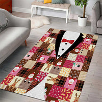 Christmas Patchwork Fake Tuxedo Area Rug Santa and Reindeer Pink Plaid Style - Wonder Print Shop