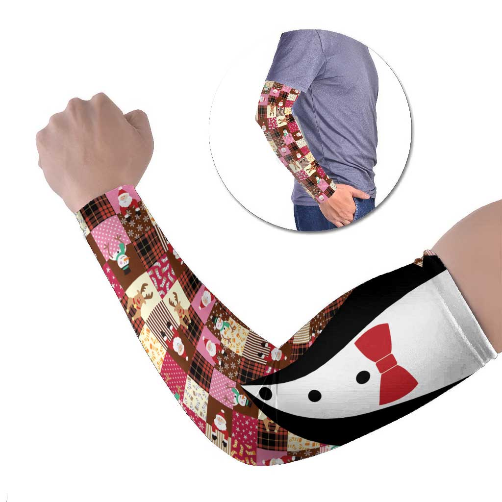 Christmas Patchwork Fake Tuxedo Arm Sleeves Santa and Reindeer Pink Plaid Style - Wonder Print Shop