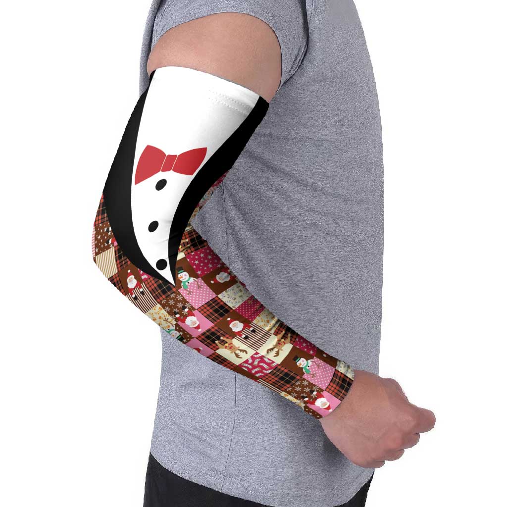Christmas Patchwork Fake Tuxedo Arm Sleeves Santa and Reindeer Pink Plaid Style - Wonder Print Shop