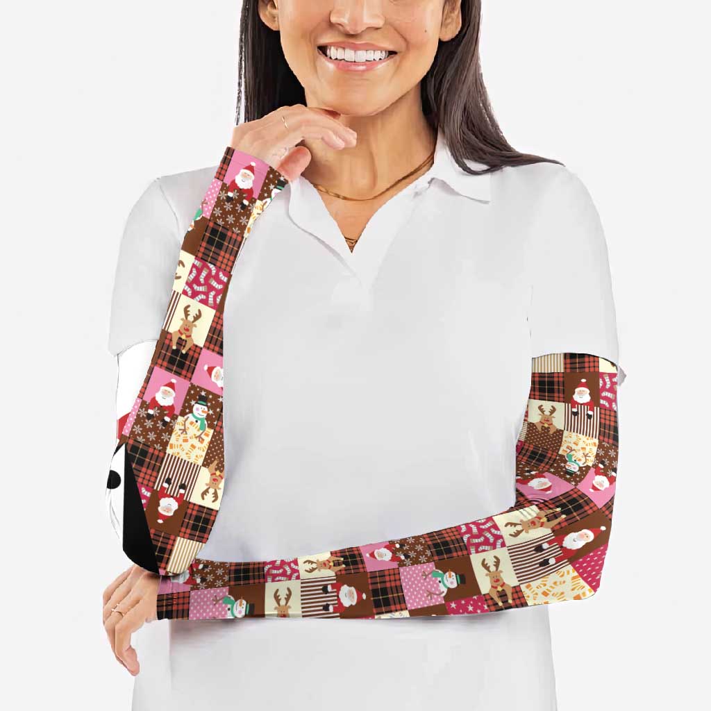 Christmas Patchwork Fake Tuxedo Arm Sleeves Santa and Reindeer Pink Plaid Style - Wonder Print Shop