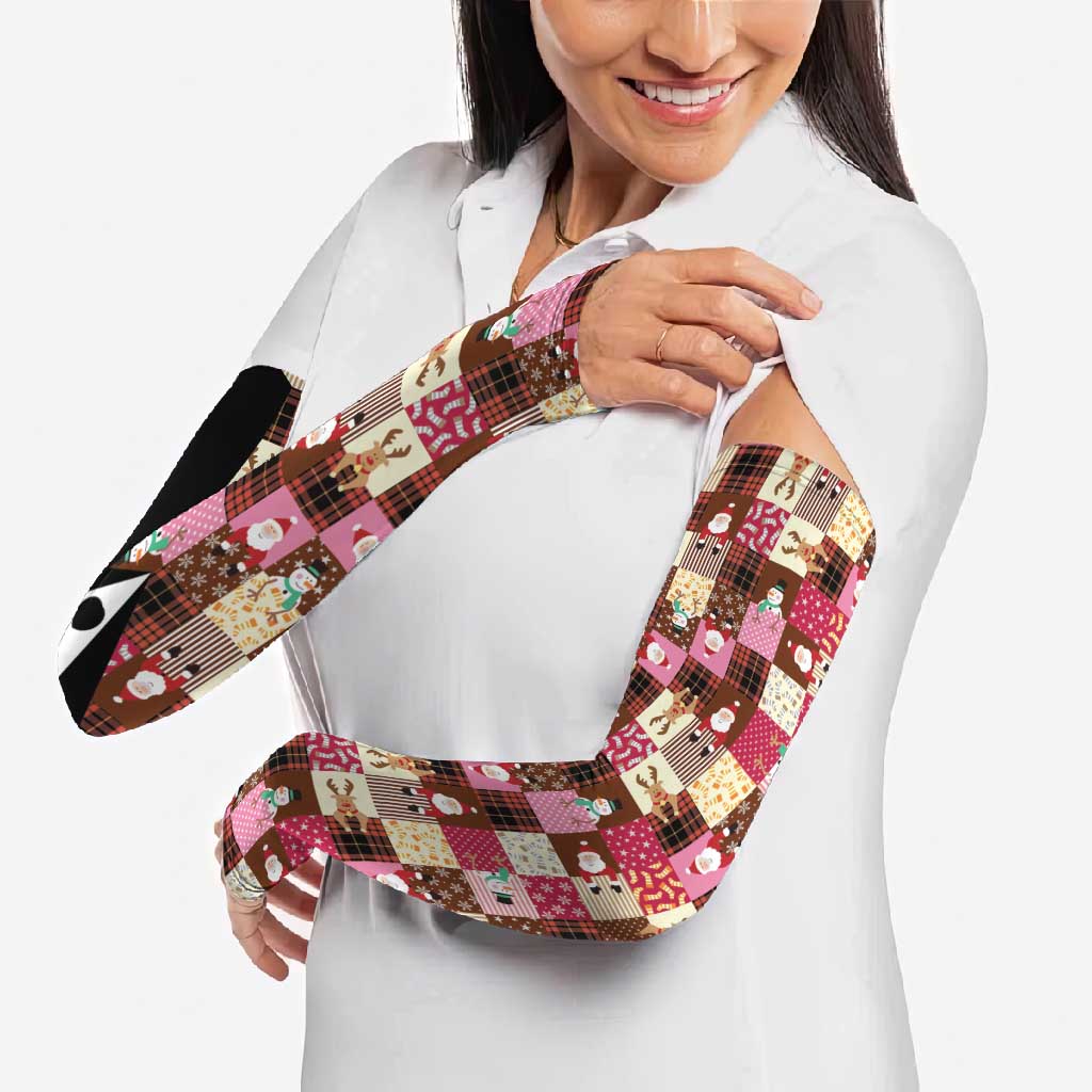 Christmas Patchwork Fake Tuxedo Arm Sleeves Santa and Reindeer Pink Plaid Style - Wonder Print Shop