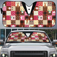 Christmas Patchwork Fake Tuxedo Auto Sun Shade Santa and Reindeer Pink Plaid Style - Wonder Print Shop