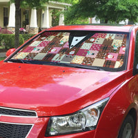 Christmas Patchwork Fake Tuxedo Auto Sun Shade Santa and Reindeer Pink Plaid Style - Wonder Print Shop