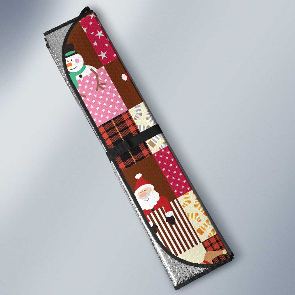 Christmas Patchwork Fake Tuxedo Auto Sun Shade Santa and Reindeer Pink Plaid Style - Wonder Print Shop