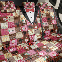 Christmas Patchwork Fake Tuxedo Back Car Seat Cover Santa and Reindeer Pink Plaid Style - Wonder Print Shop